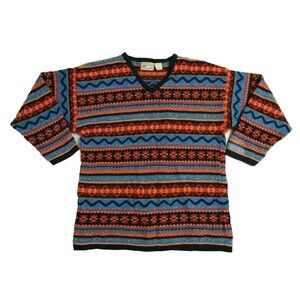 Maglia Donna Women's Small Wool Sweater Nordic Fair Isle Southwestern Vintage